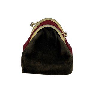 Vintage Double Sided Red Leather & Brown Suede Kiss Close Change Purse